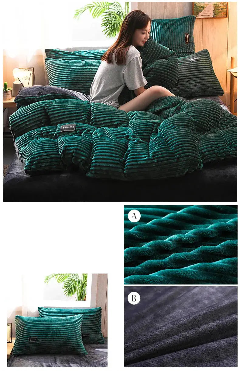 3pc duvet cover set by Simples Market in teal green ribbed velvet with pillowcases