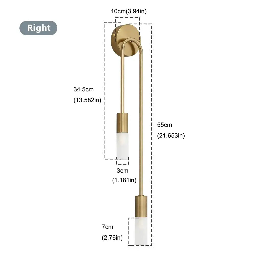 Simples Market LED golden brass wall lamp with dual frosted glass cylindrical shades in a minimalist Nordic style.
