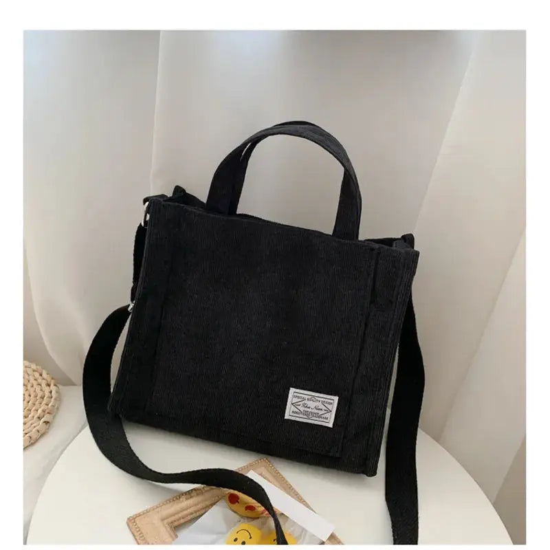 Rilibegan Corduroy Shoulder Bag for Women Vintage Style Large Capacity Trendy Square Design