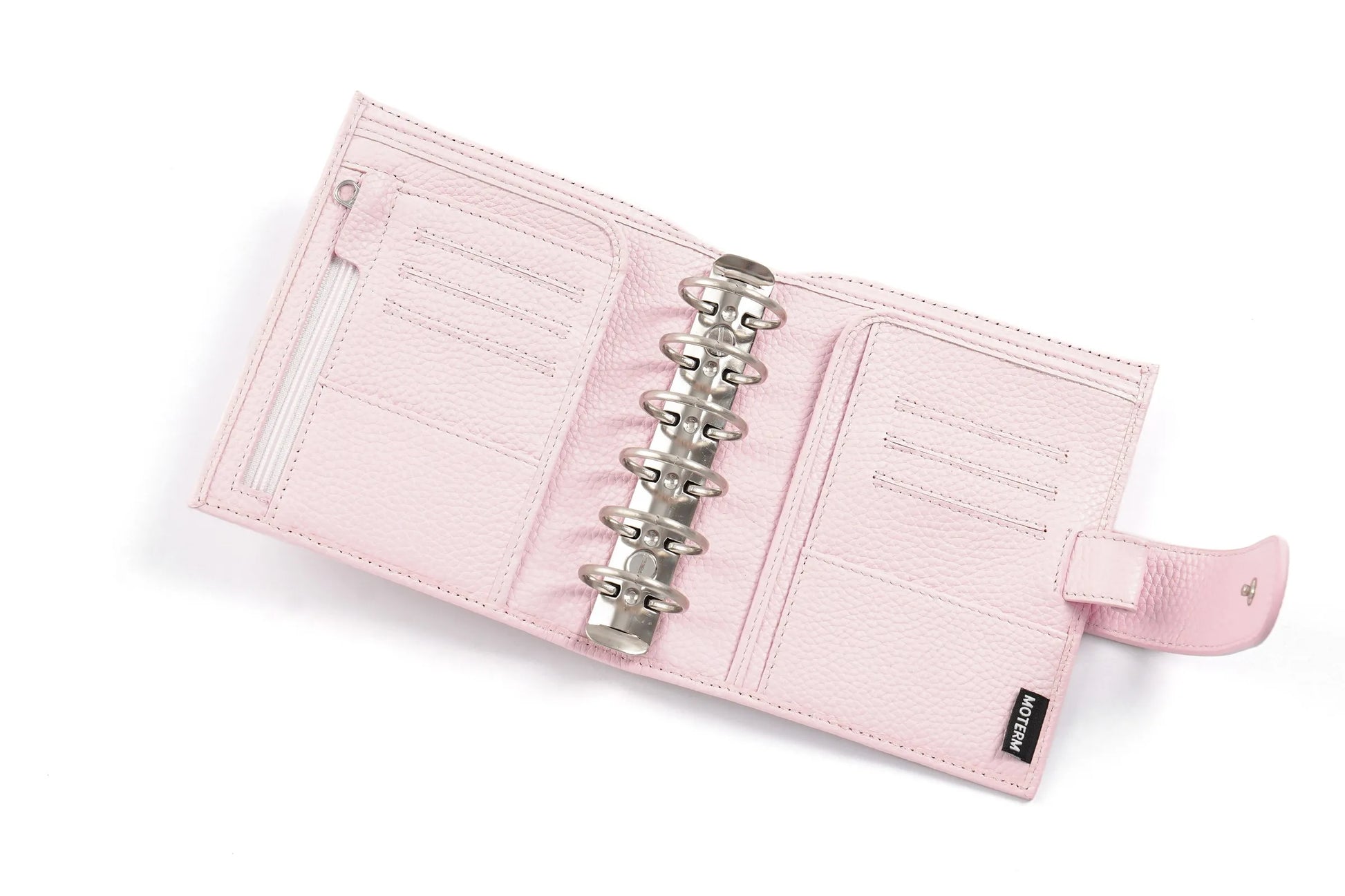 Moterm Luxe 2.0 pink pebble-grain leather pocket-size planner with 30mm rings, Simples Market