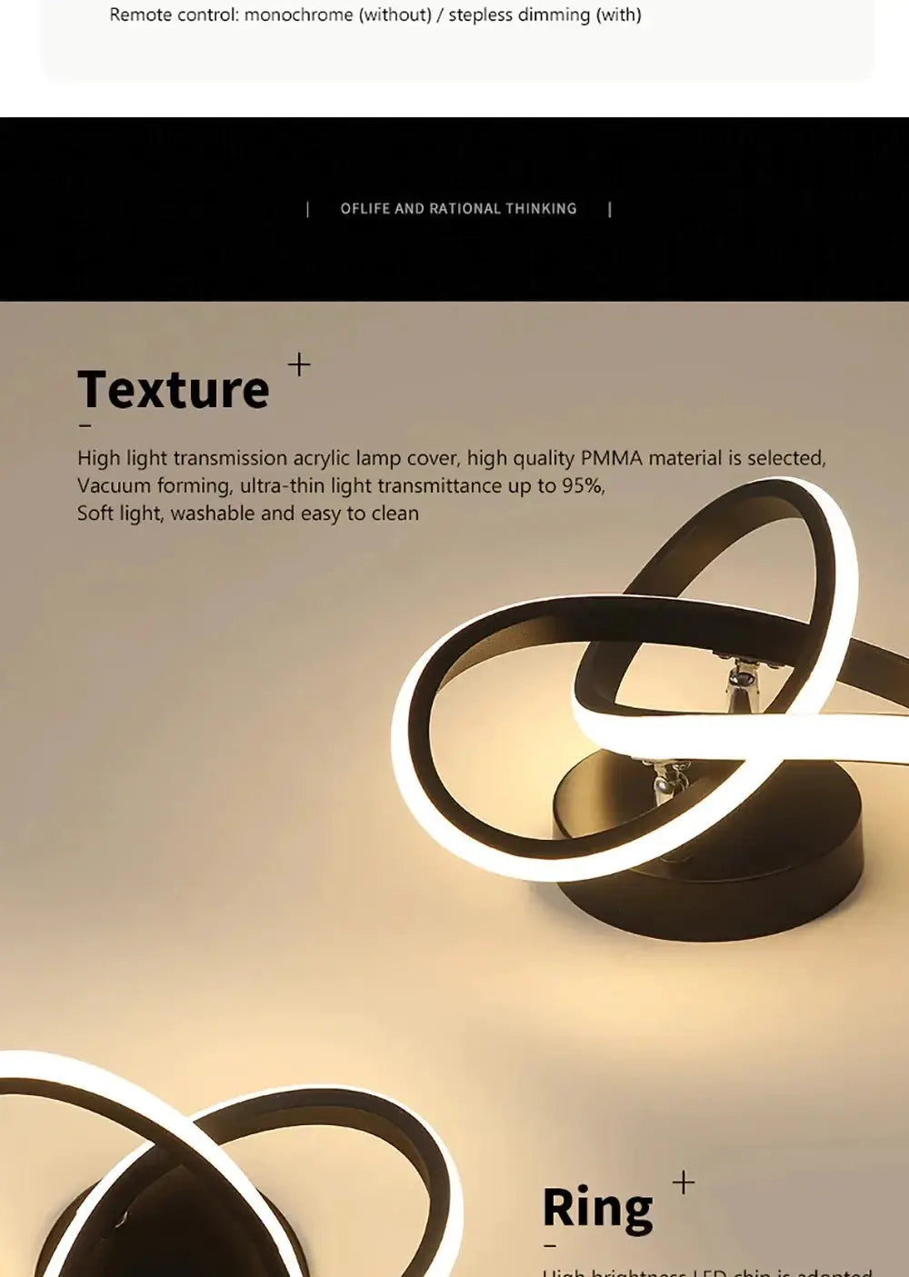 LED ceiling lamp Ring sculpture with intertwined luminous rings, black metal finish, Simples Market