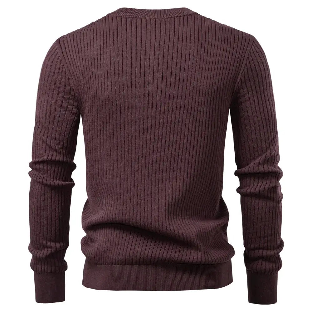 Maroon ribbed knit sweater, long-sleeve top with fitted cuffs