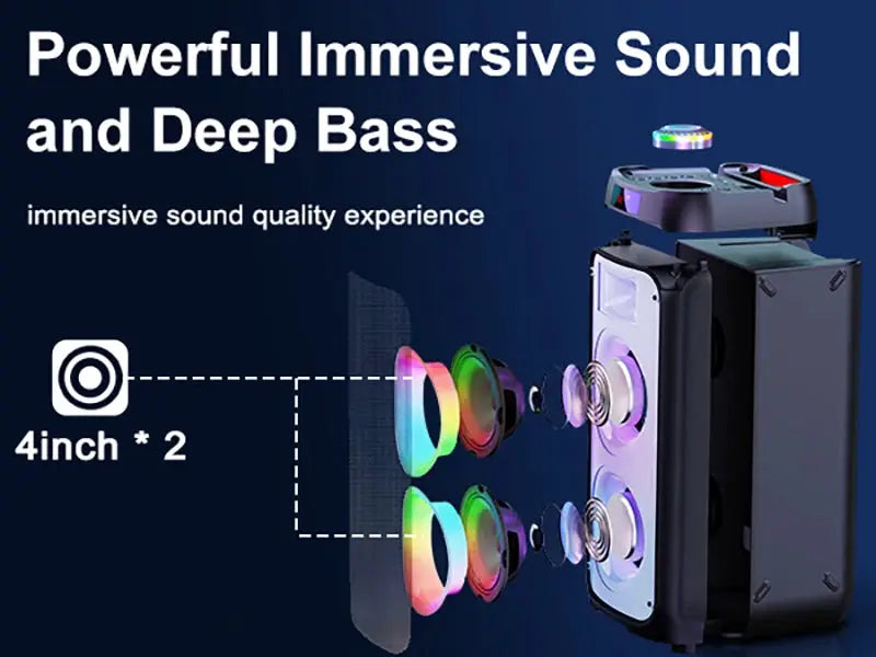 T10-T wireless Bluetooth karaoke speaker Simples Market with LED lights and 2 microphones