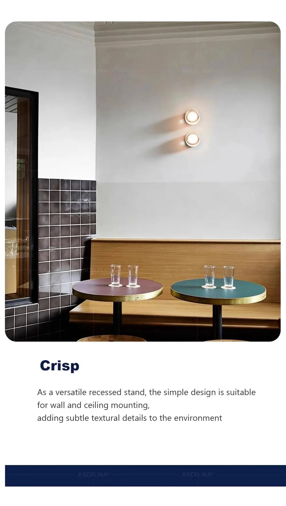 Modern LED wall lamp pair, smokey grey finish, amber glow; two round wall sconces