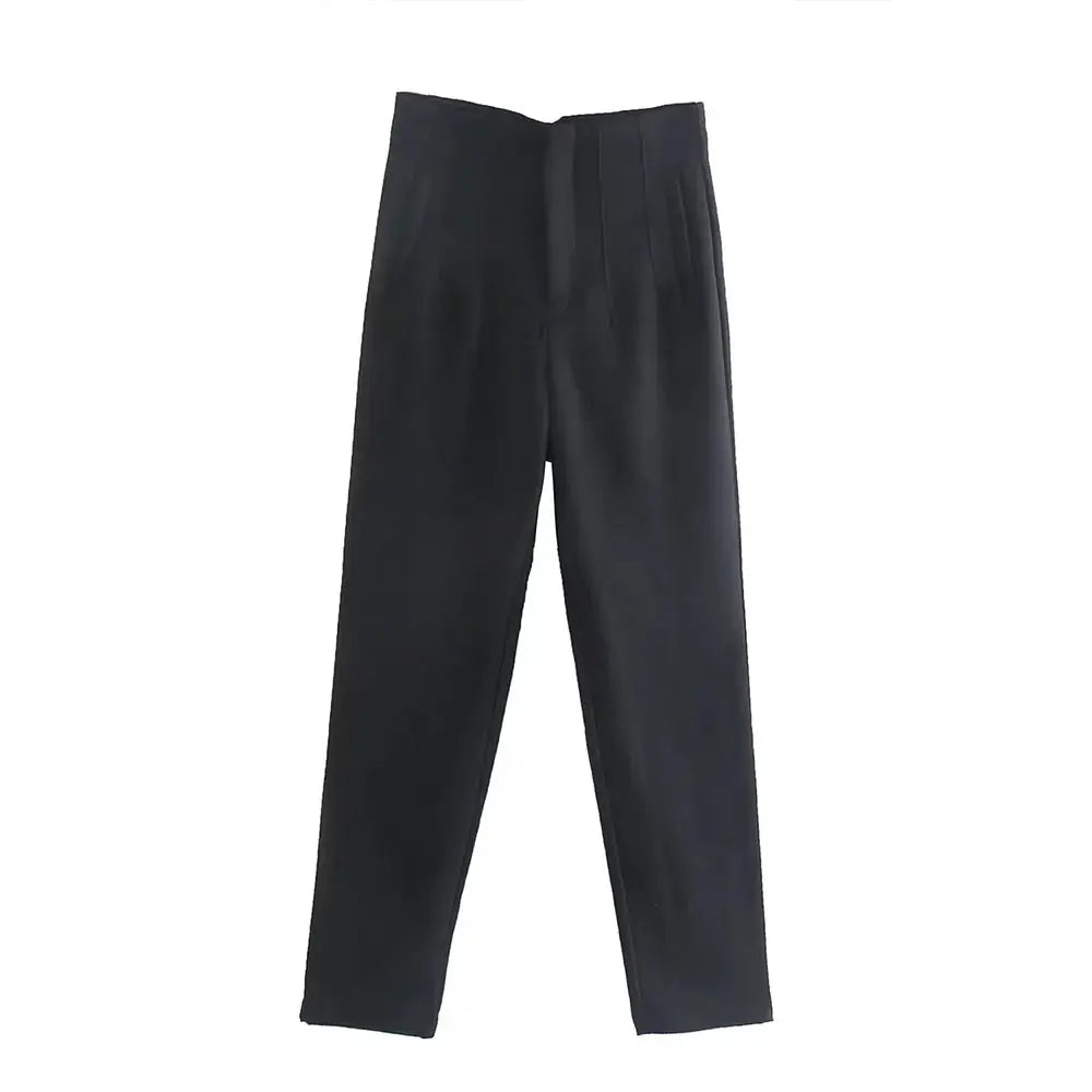 Duoperi Women High Waist Trousers Solid Color Premium Polyester Blend for Comfort and Flattering Fit