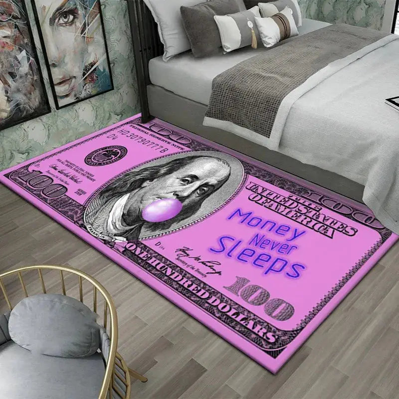 Colorful Dollar Money Print Carpet Rug Large Area Non Slip Stain Resistant Entryway Bedroom Floor Mat Decoration