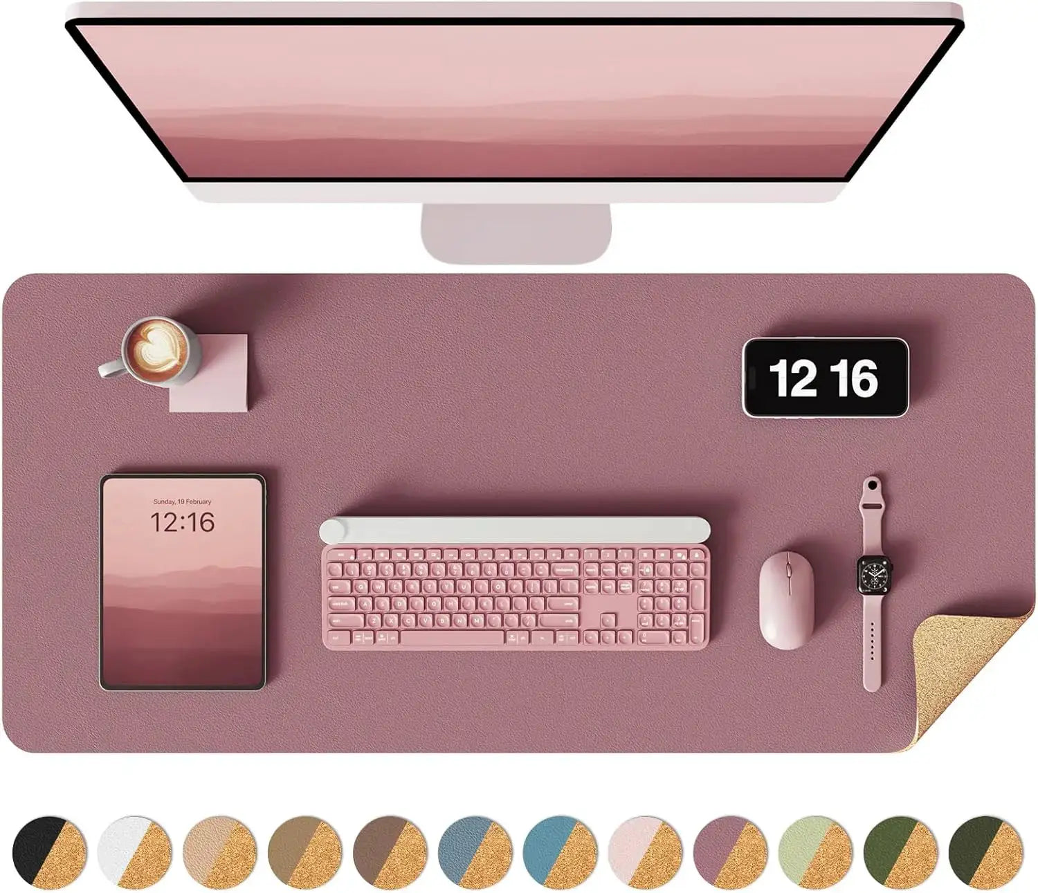 Double Sided Desk Pad Leather And Cork Desk Mat Waterproof Large Mouse Pad For Office And Home