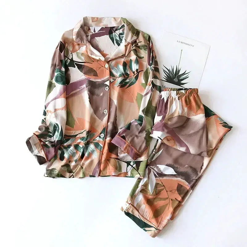 SilkyNest 100 Percent Viscose Pajama Set For Women Long Sleeve Trousers Plus Size 3XL Breathable Spring And Summer Nightwear
