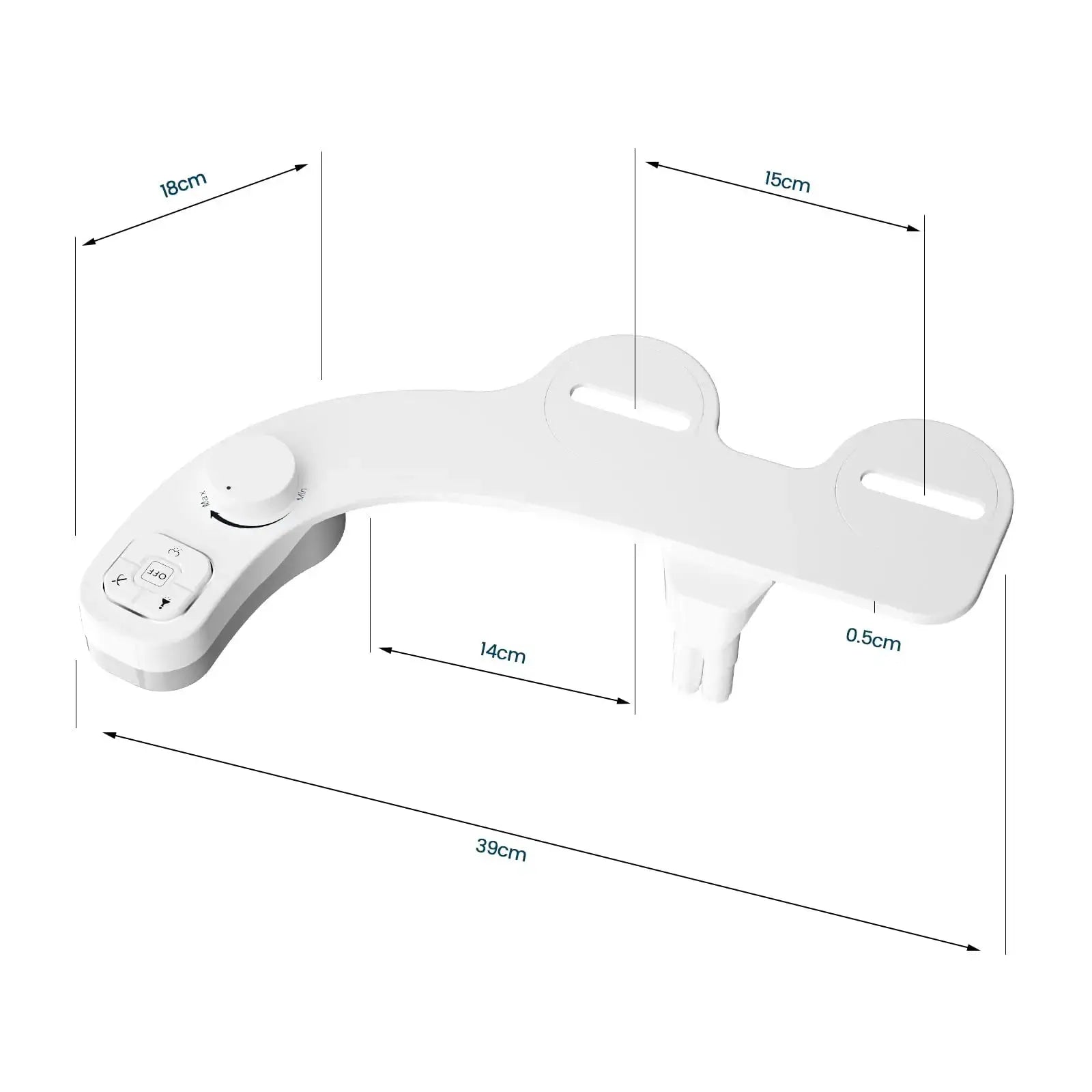 SAMODRA white plastic non-electric bidet seat attachment with self-cleaning dual nozzles for frontal and rear wash