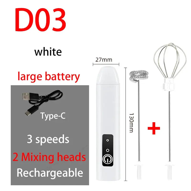 Wireless Electric Milk Frother And Egg Beater Type C Charging 3 Speeds Mini Handheld Foam Maker For Coffee