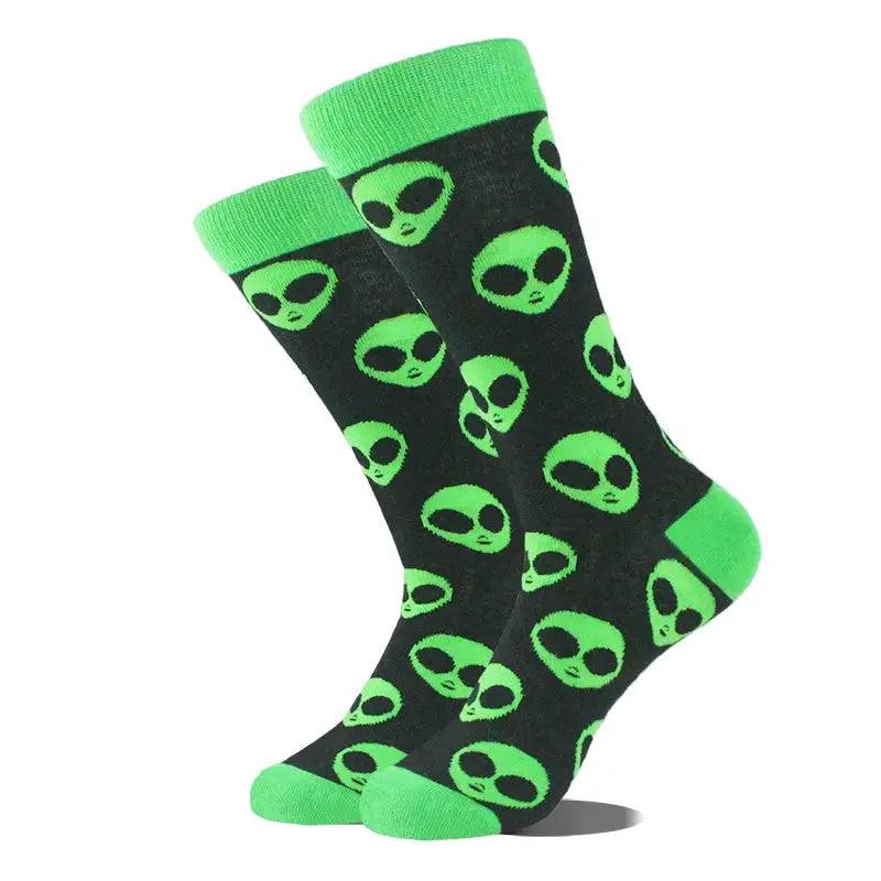 Cotton Happy Funny Socks For Men Women Unisex Crew Socks Alien Planet Shark Dinosaur Novelty Design
