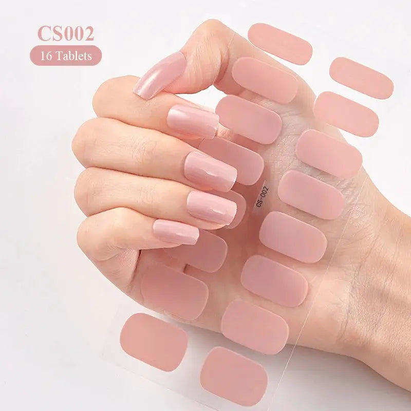 Full-cover nail sticker sheet in soft pink matte, 16 self-adhesive tabs, Simples Market CS002.