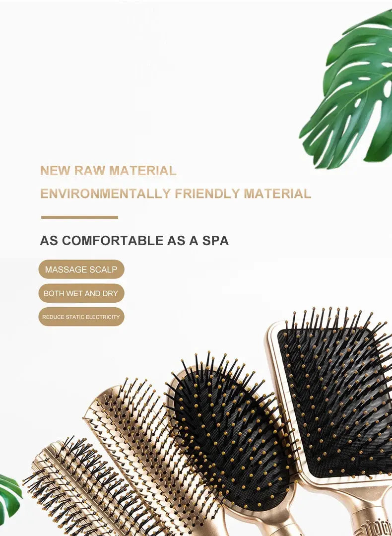 CALIYI hair massage air cushion brush set, 4 gold-toned detangling oval brushes with anti-static bristles
