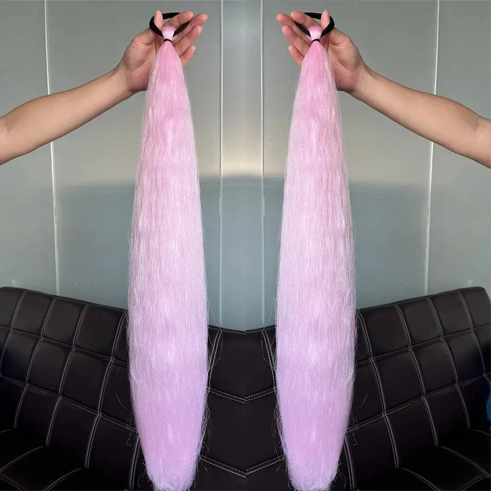 Synthetic Straight Ponytail Extensions 2 Pack With Elastic Hair Tie Colorful Braiding Hair Accessories For Women