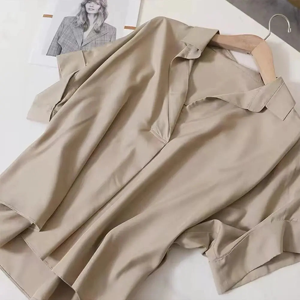 Womens Breathable Blouse Batwing Sleeves With Turn Down Collar