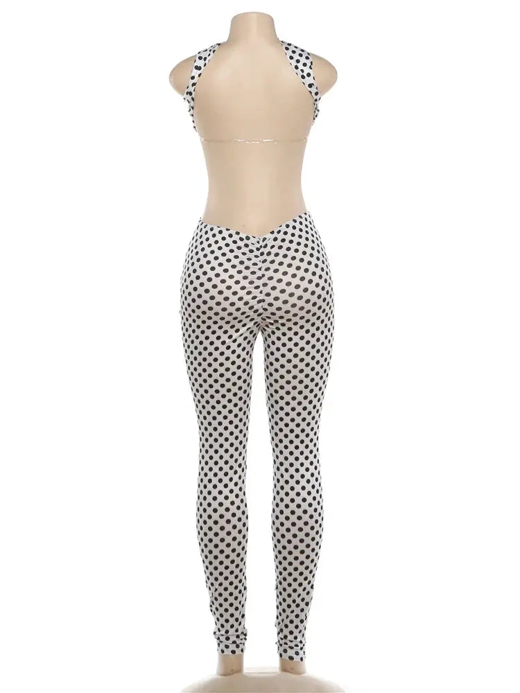 Nibber Hottie Women Dot Print 2 Piece Tracksuit Backless Halter