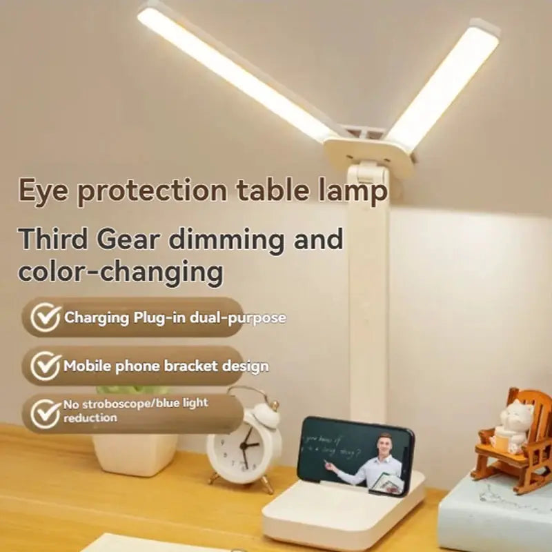 LuminaDesk Dual Head LED Desk Lamp Foldable Dimmable Reading Light With USB Rechargeable Battery