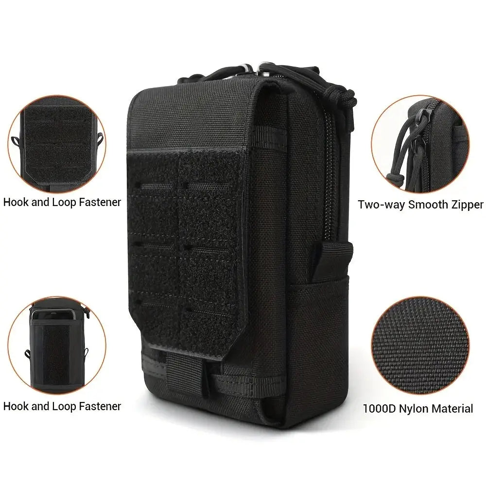 Simples Market black tactical Molle pouch waist bag, 1000D nylon with two-way zipper and hook-and-loop fasteners
