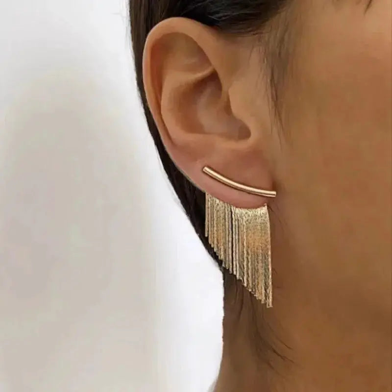 Gold Color Tassel Statement Earrings For Women Long Bling Geometric Vintage Inspired Jewelry Gift