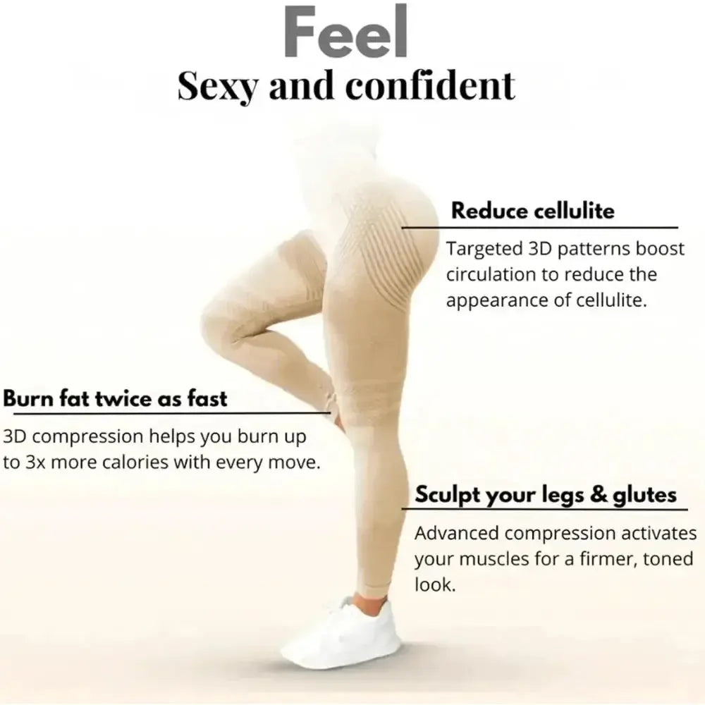 Slimove 3D Cellulite Leggings by Simples Market, beige anti-cellulite leggings with tummy control and butt lift.