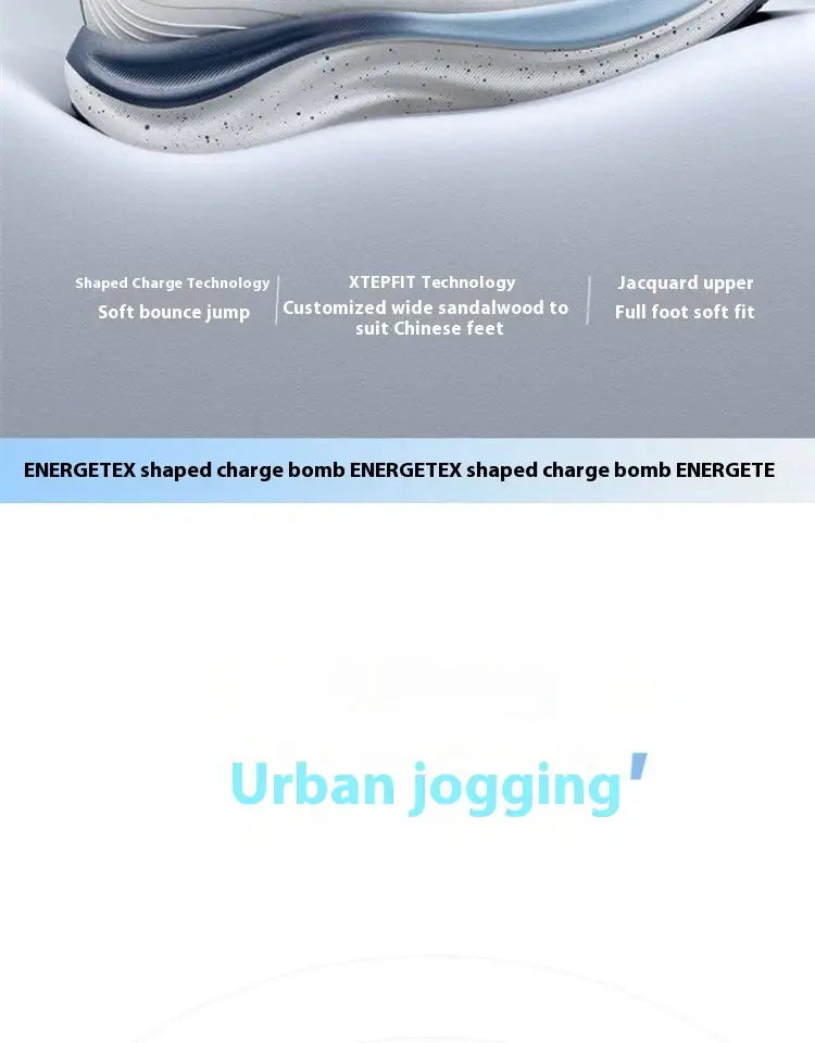 Xtep Qingyun Lite men's running shoes, white with blue sole, lightweight cushioned wear-resistant sneakers