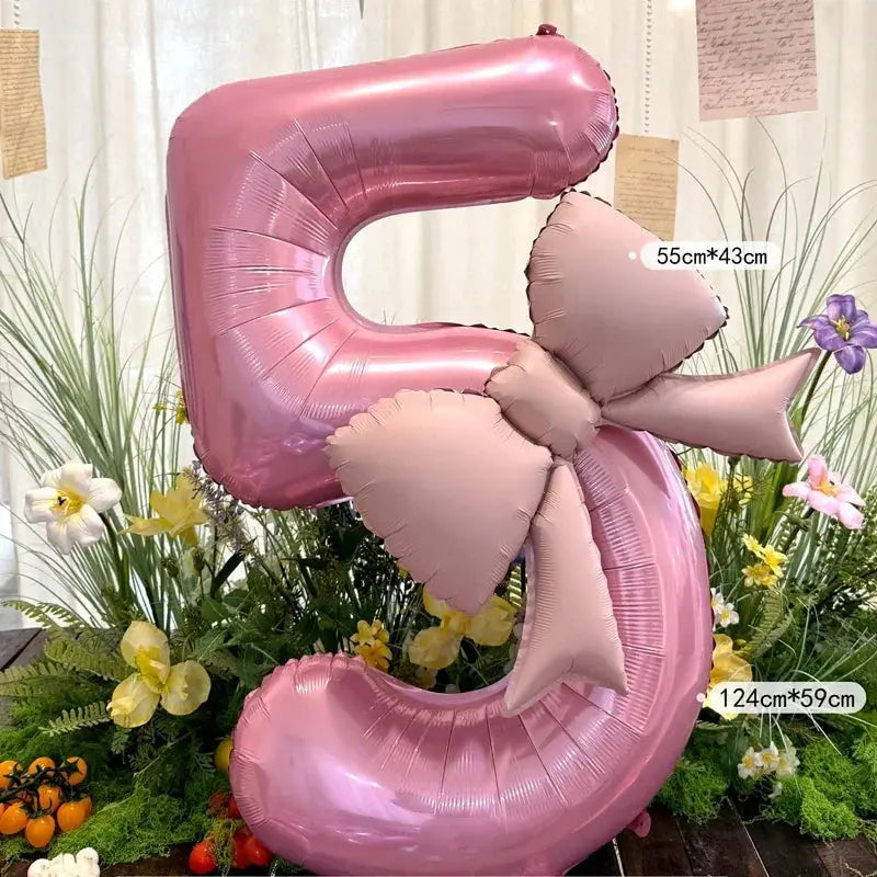 40 Inch Pink Digital Bowknot Aluminum Foil Balloons For Girls Wedding Birthday Party Decor Photo Props