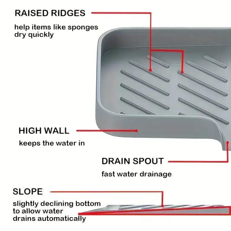SiliconeEase Faucet Mat And Kitchen Sink Tray All In One Drain Pad For Soap Sponge Drying On Countertop