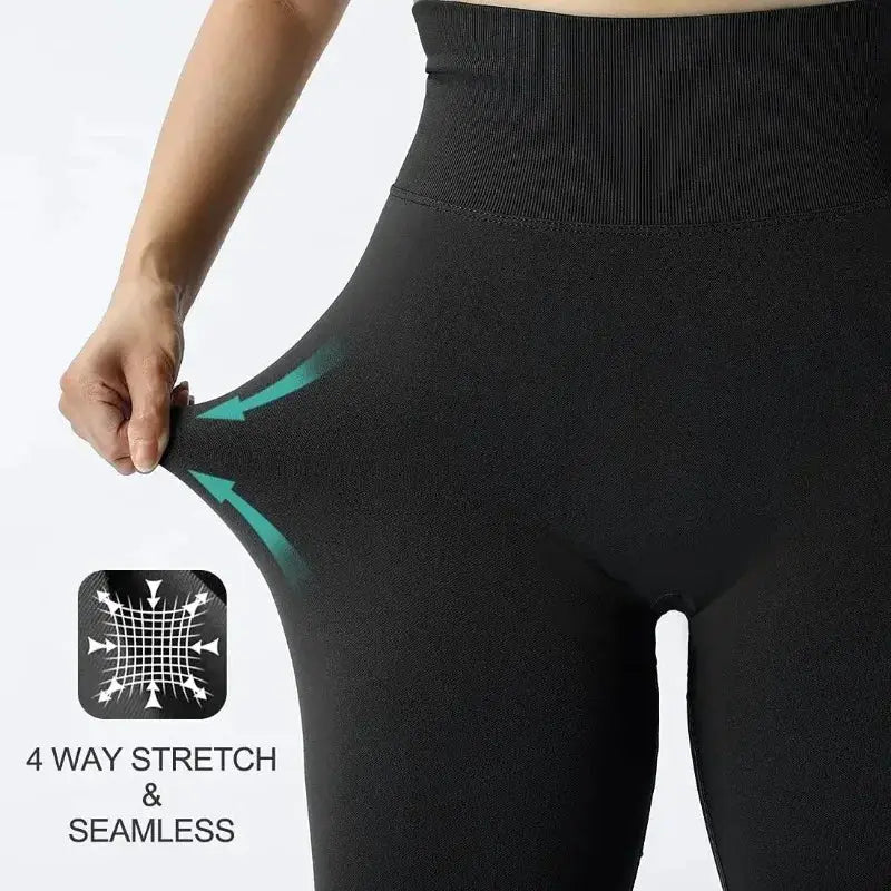 Seamless Knitted Leggings Women High Waist by Simples Market, black 4-way stretch