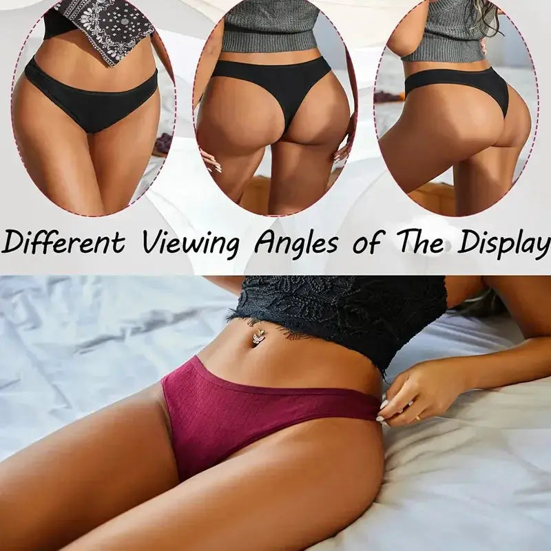 6Pcs set women cotton ribbed low-rise G-string thong underwear by Simples Market in 7 colors