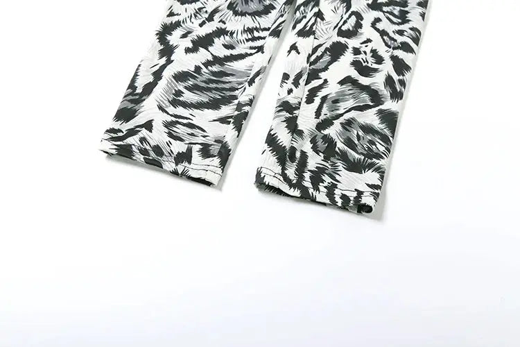 Kliou leopard print jumpsuit for women, black-and-white pattern, full-length pants
