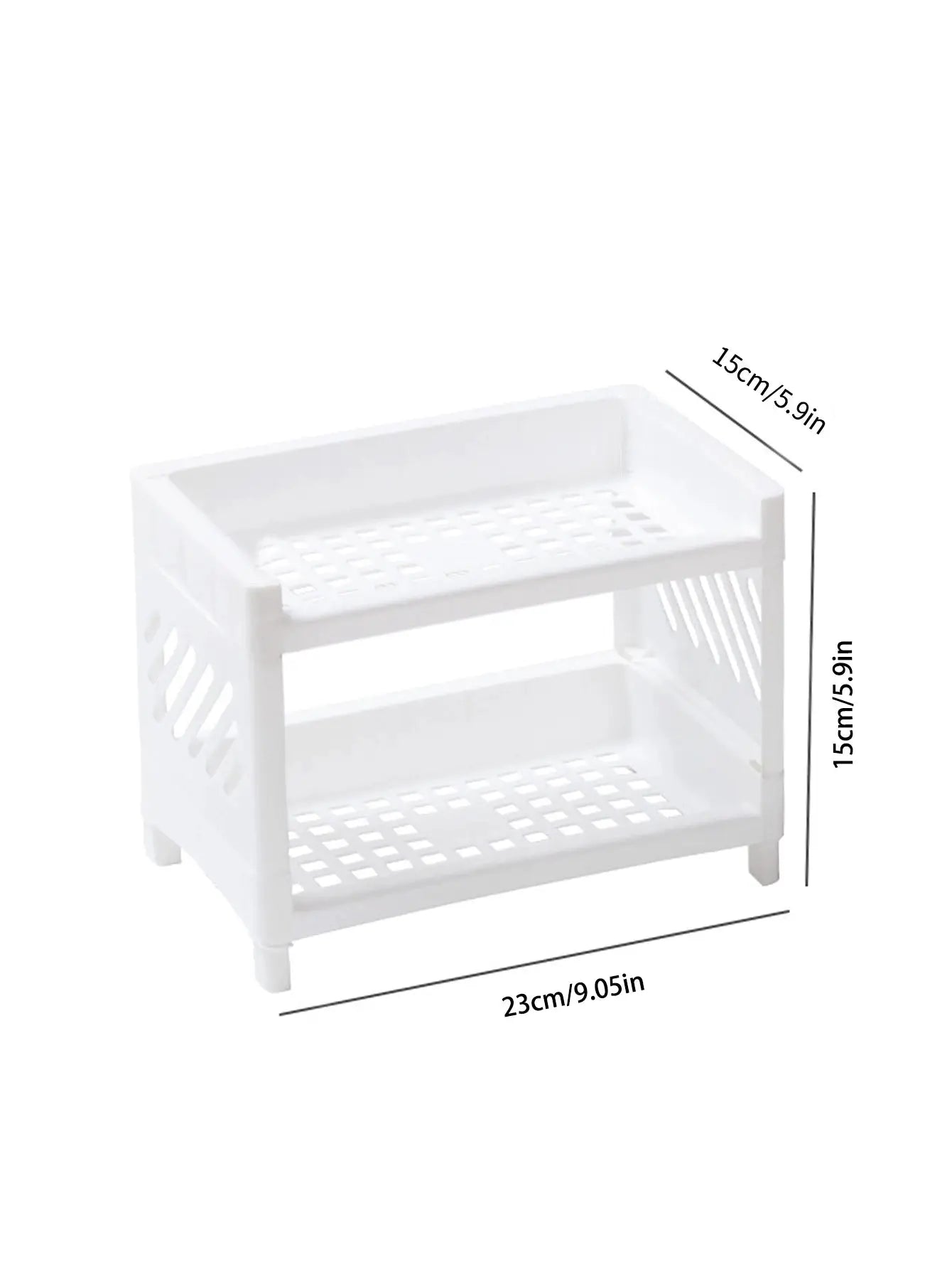 PP Desktop Double Layer Storage Rack Rectangular White For Desk Office Cosmetics Stationery Organization