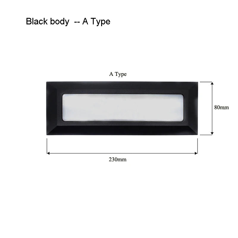 Surface-mounted LED stair step light, black body, A Type, 230mm x 80mm, Simples Market