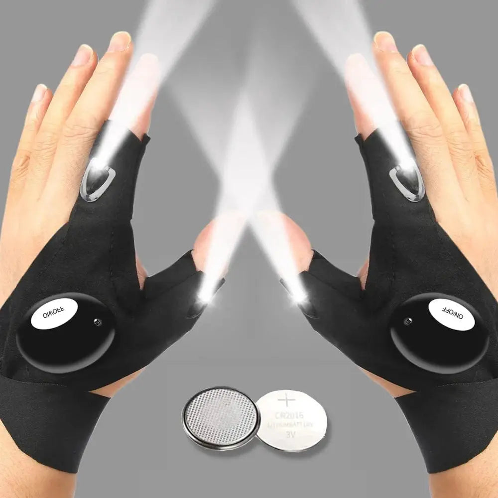 LuminaGear LED Half Finger Glove Waterproof Hands Free Illumination For Night Fishing Cycling Running