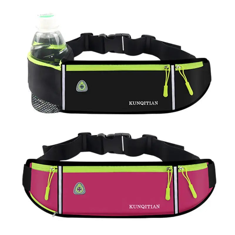 Fanny pack waist belt from KUNQITIAN, pair in black/neon green and pink/neon green, lightweight waterproof phone pouch