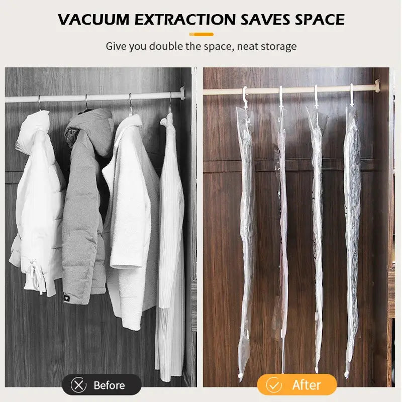 Hanging Vacuum Storage Bags Space Saver Vacuum Seal Storage Bags for Suits Dress Coats Jackets Closet Organizer
