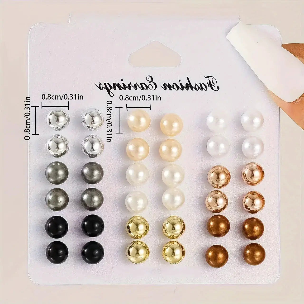 Pearl stud earrings set: 18-pair multicolor imitation pearls with ball-bead Korean charm design by Simples Market