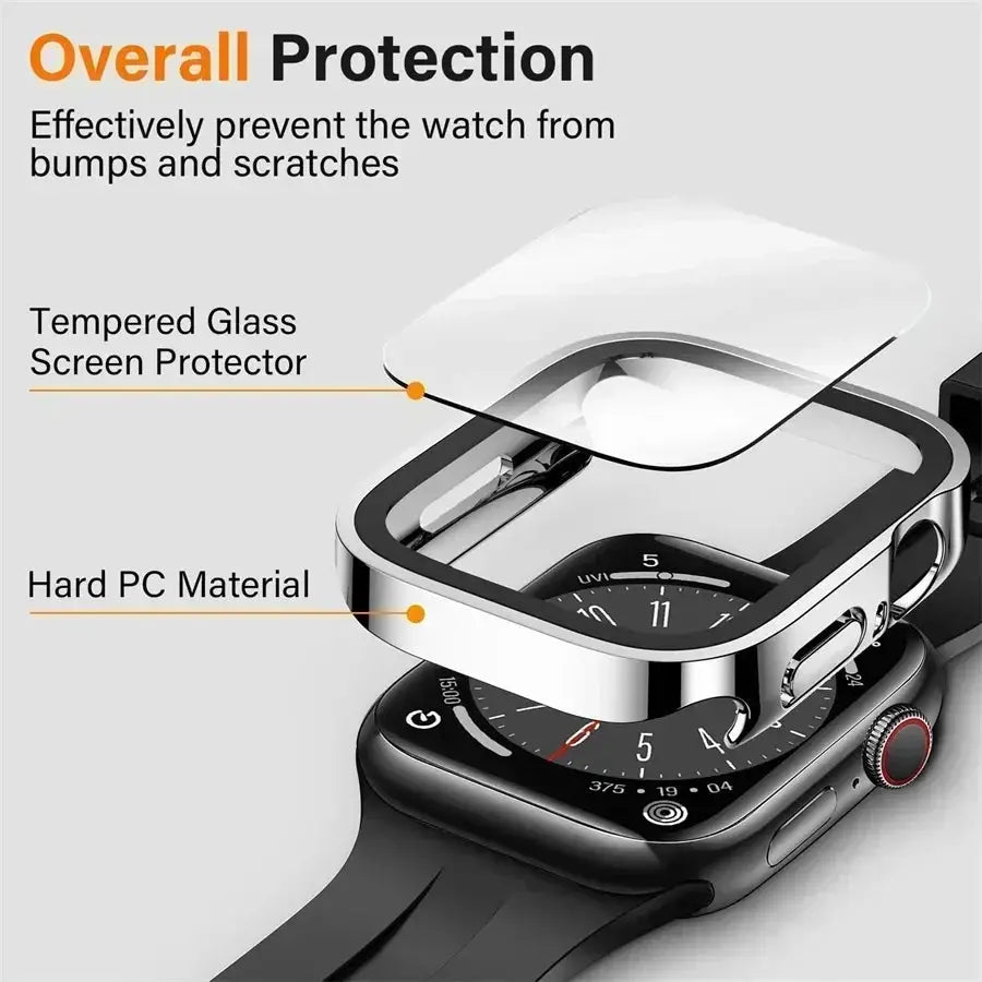 Simples Market tempered glass screen protector with hard PC bumper for Apple Watch 40–46mm