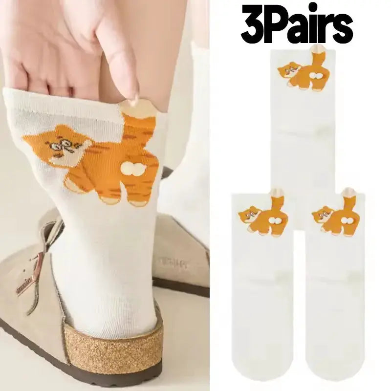3D Cute Cat Socks Black And White Cotton Socks For Women And Girls Breathable Soft Kawaii Gift Sock Set