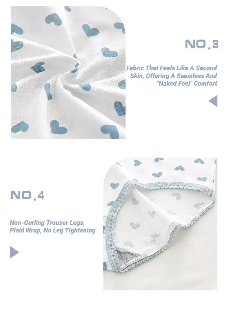 5pcs women's soft briefs with blue heart print on white fabric, breathable and comfortable