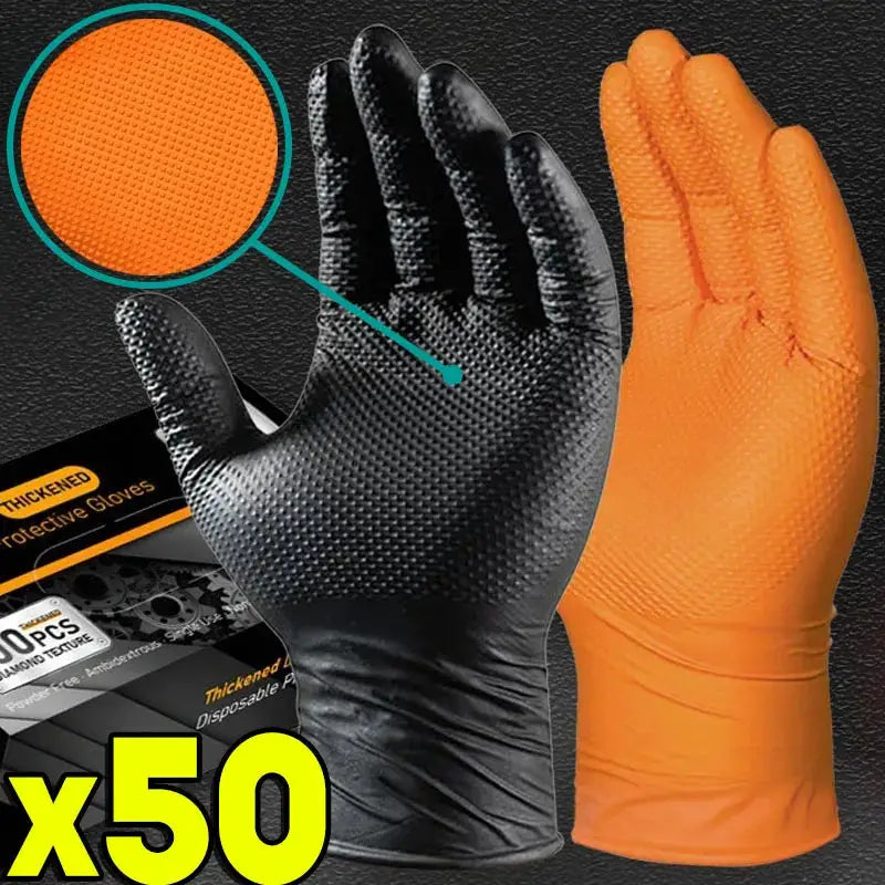 Simples Market heavy-duty nitrile gloves, 8mil thick with textured grip, black and orange disposable gloves, 50 count