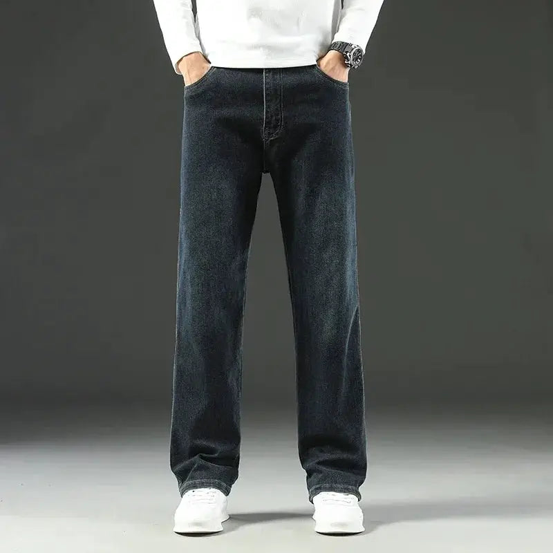Mens Spring Autumn Jeans Loose Fit Straight Leg Business Casual