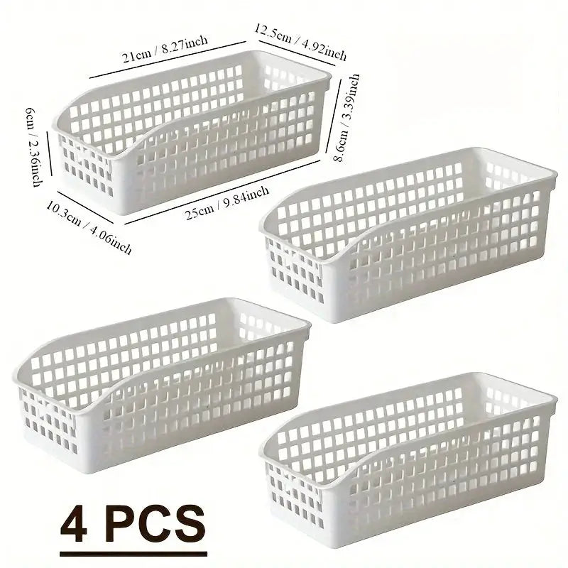 4 Piece Stackable Storage Basket Set Multifunctional Plastic Storage Boxes Ideal For Books Snacks And Family Organization