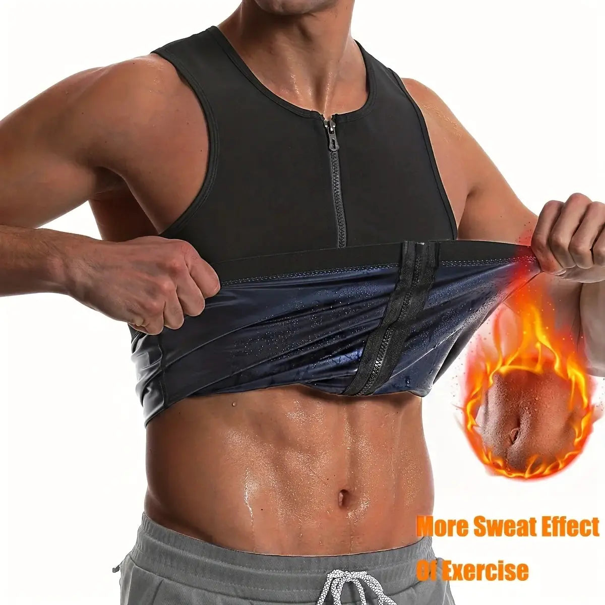 Men's sauna waist trainer vest with zipper tank top, black body shaper for workouts by Simples Market