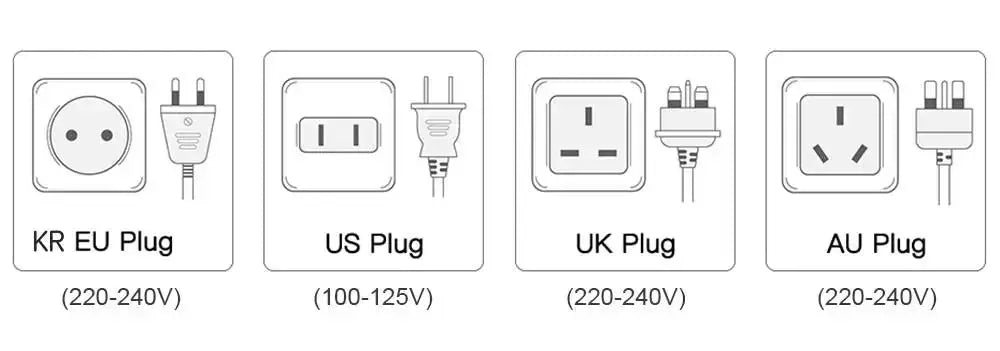 Simples Market hair dryer with four plug adapters: KR EU, US, UK, AU (220–240V/100–125V)