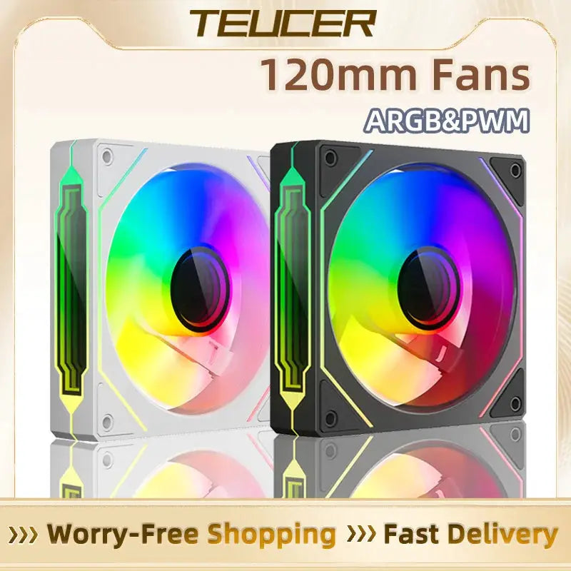 TEUCER LJ-4Pro 120mm ARGB PWM PC fans, two RGB-lit chassis fans by Simples Market