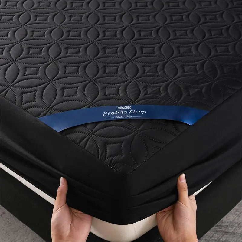 Simples Market black quilted waterproof antibacterial mattress protector with 30cm deep-pocket fitted, breathable