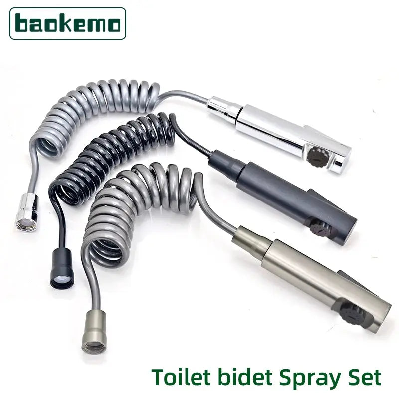 Baokemo toilet bidet spray set with 4 ABS handheld spray heads on coiled hoses