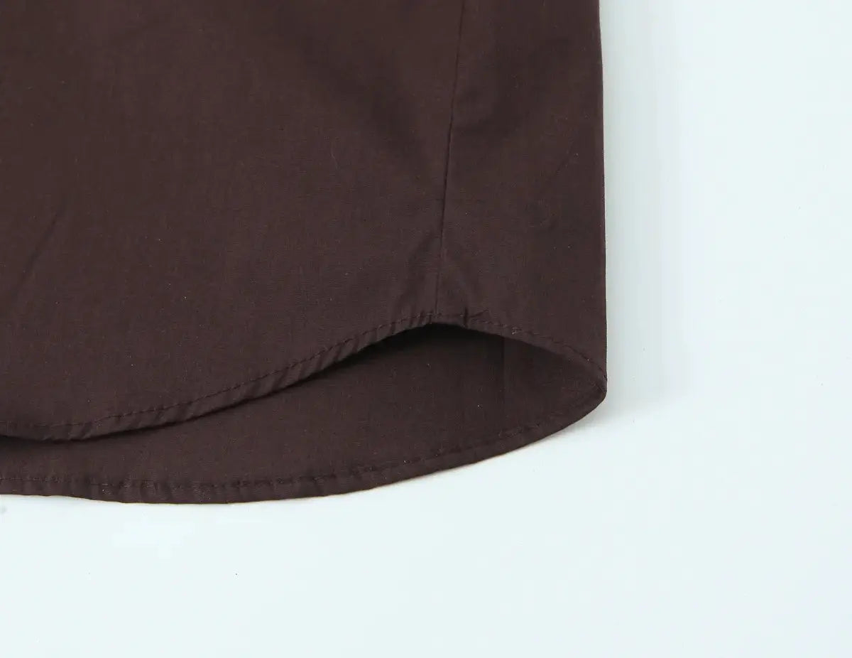 NLZGMSJ women's brown long-sleeve shirt hem by Simples Market.