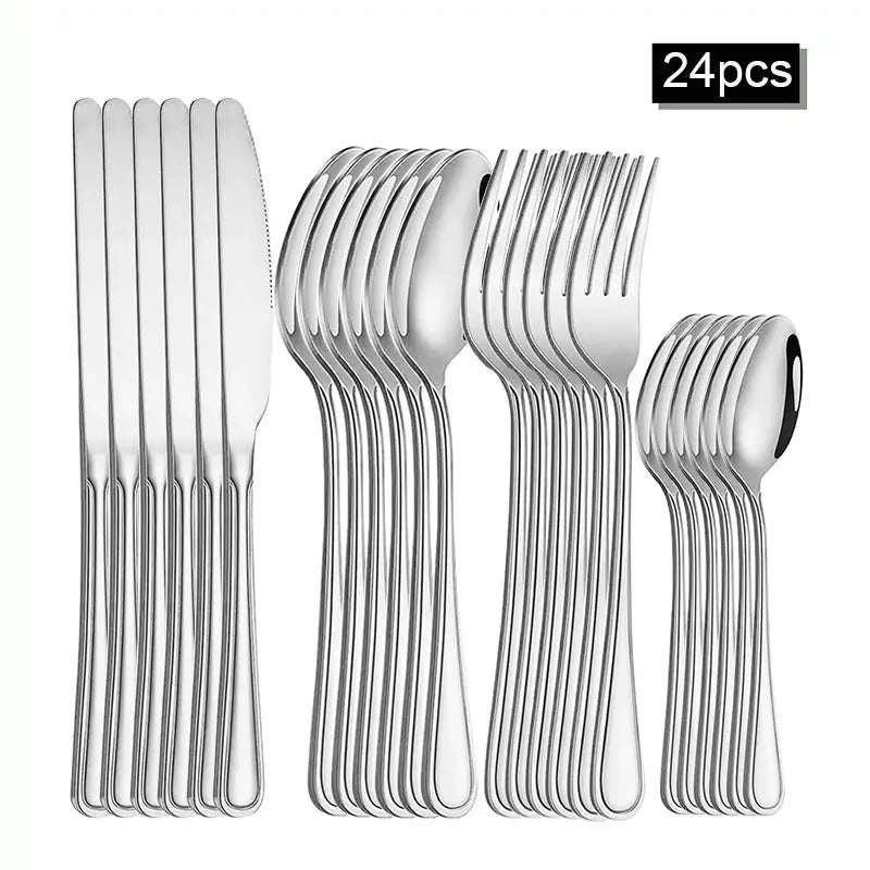 Stainless Steel Cutlery Set 6 Or 30 Pieces Steak Knife Fork Dessert Spoon High End For Restaurants And Hotels