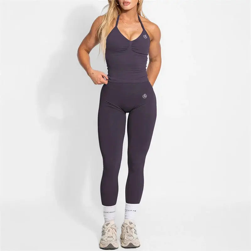 Women's Halter Yoga Set With High Waist Leggings Two Piece Gymwear